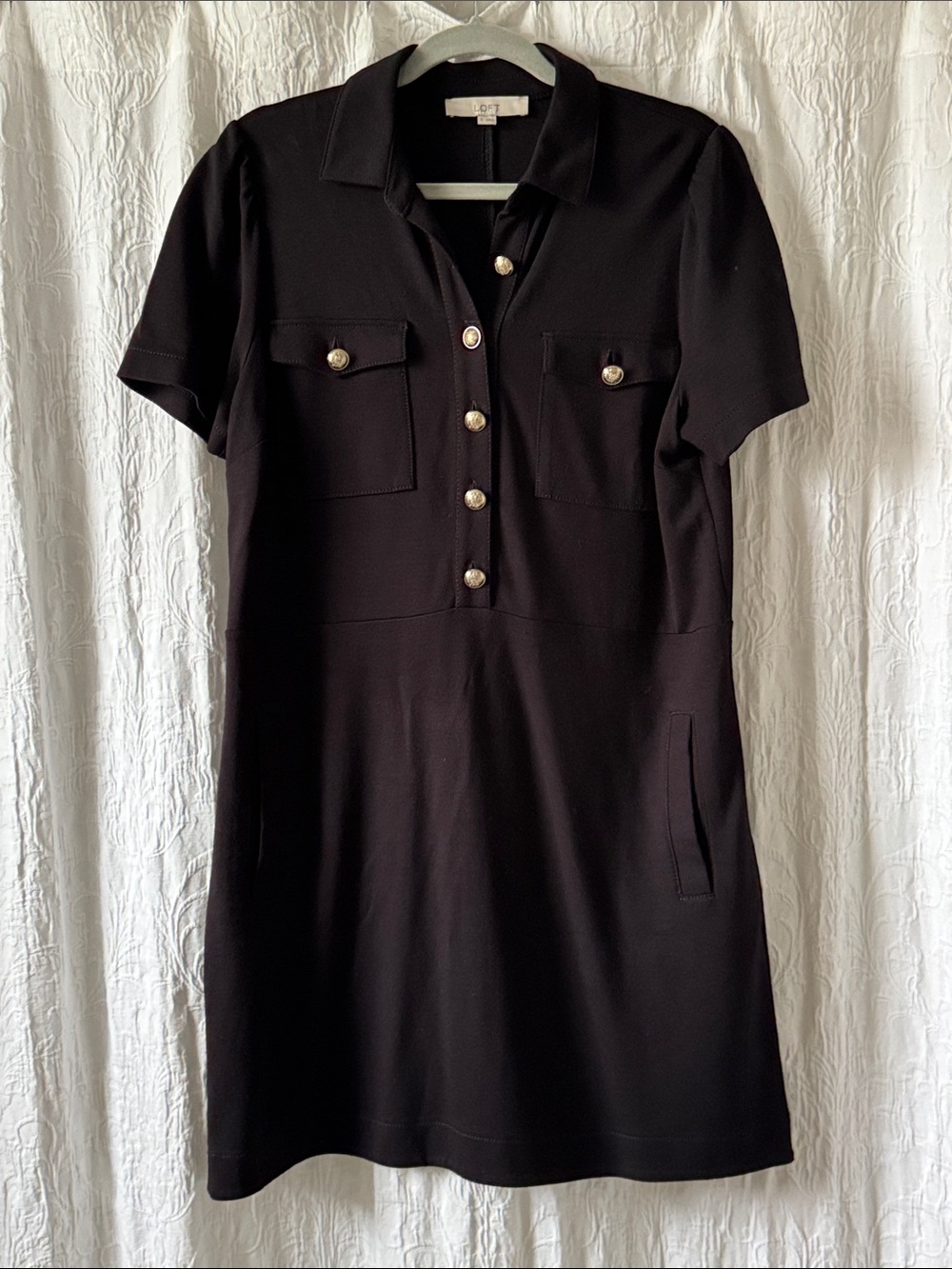 LOFT Short-Sleeve Polo Dress with Gold Buttons